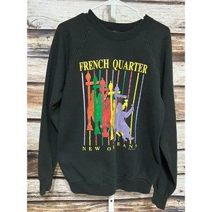 VTG 1988 New Orleans French Quarter Sweatshirt X-Large Black Colorful Crewneck